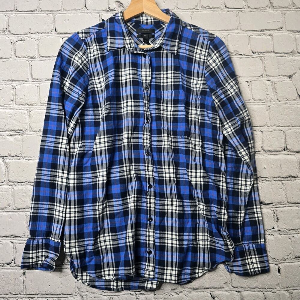 J Crew Womens Boy Fit Cotton Blue Plaid Button Up Fall Preppy Blouse Size 4 - Picture 2 of 12